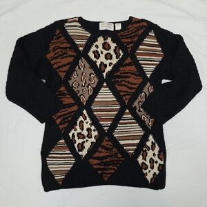 Vintage Marisa Christina Mixed Media Animal Print Sweater M